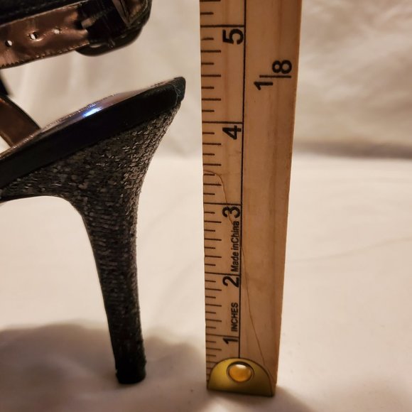 Nina Black Strappy Heels with Black Glitter Size 10M - Picture 8 of 9